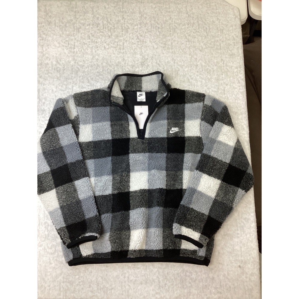 Nike Mens Club Fleece+ 1/2 Zip Winterized Plaid Sherpa Pullover FZ0896-010 M
